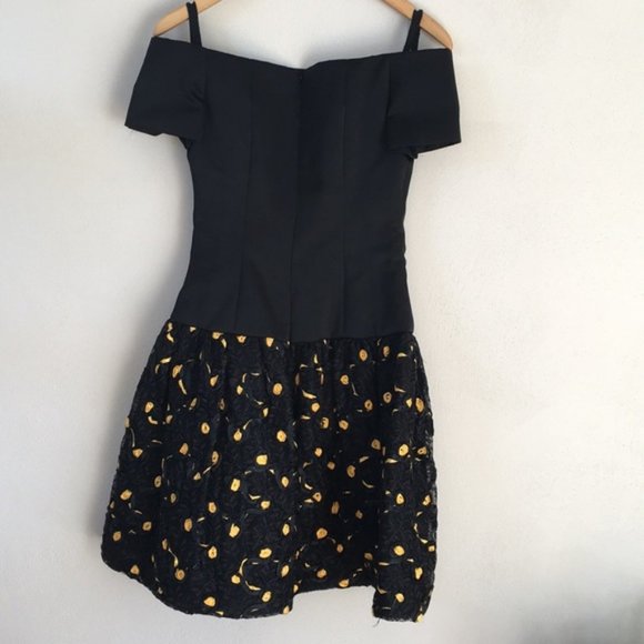 Fine Feathers Off Shoulder Black Bottom Poof Dress - Picture 2 of 7